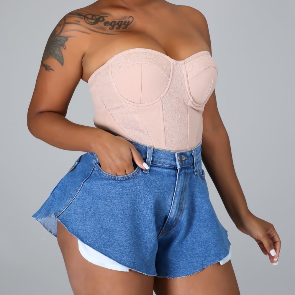 Women's Blue Flared Hem Denim Shorts - NWT